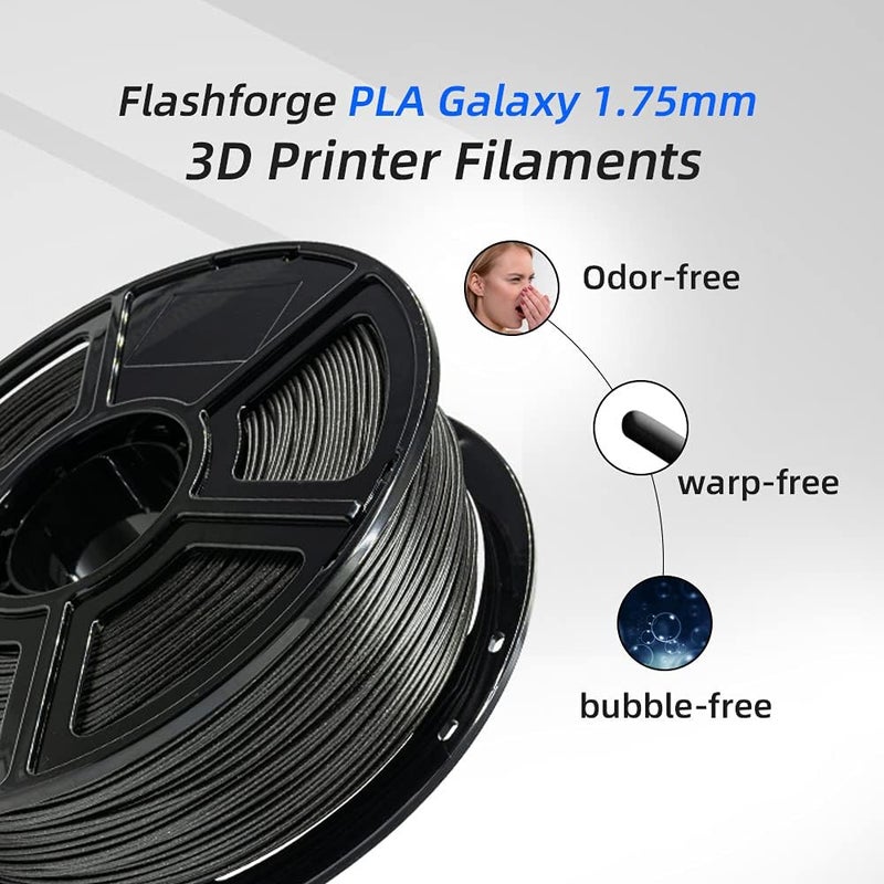 FLASHFORGE PLA Filament 1.75mm Galaxy Matte Black, 3D Printer Filament with Silver Glitter 1kg (2.2lbs) Spool, Dimensional Accuracy +/- 0.02mm, Shimmering 3D Printing Filament for Unique Finish - Image 3